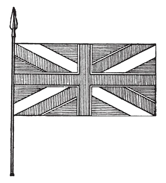 联合旗的开拓者 这面旗帜有交叉的垂直线叠加在盐胎 复古线画或雕刻插图 — 图库矢量图片