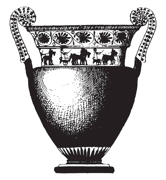 ギリシャ花瓶は動物体の理想的にされた描写 動物モチーフの花瓶 ビンテージの線の描画や彫刻イラストに大きく隆起があります — ストックベクタ