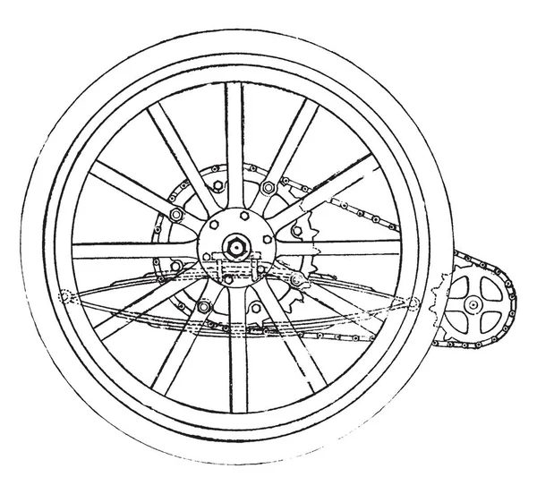 Kraftöverföring Ett Hjul Med Bil Utrustad Med Dubbel Kedja Drev — Stock vektor