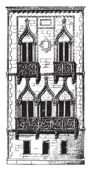 Проекція Балкон Від Обличчя Стіни Стовпця Консолей Балюстради Італії Vintage — стоковий вектор