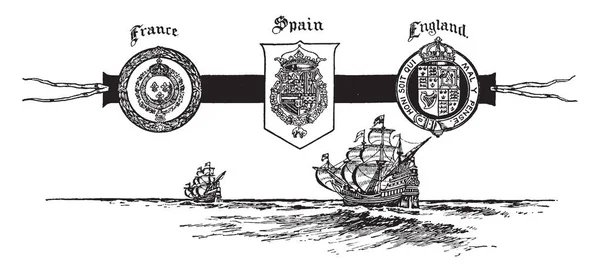 Selos França Espanha Inglaterra Este Selo Tem Selos França Inglaterra —  Vetores de Stock