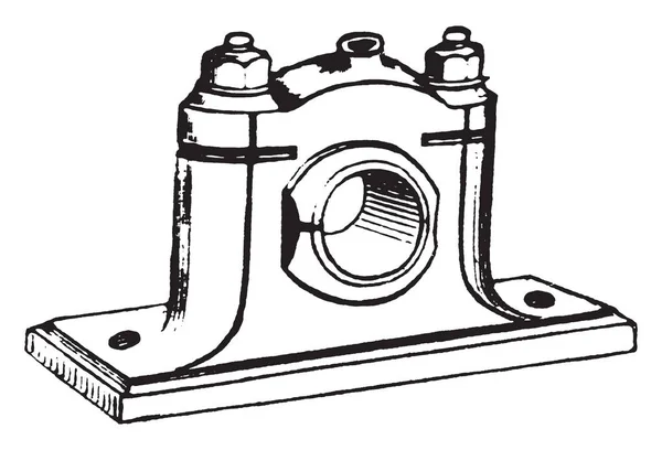 この図は 金属製のボックスまたは回転シャフト ビンテージの線描画や彫刻図の終了をサポートするためのケースである配管工ブロックを表します — ストックベクタ