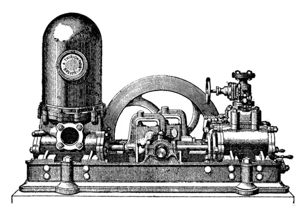 Steam Pumpen Har Två Cylindrar Direkta Åtgärder Tillsammans Thirion Vintage — Stock vektor