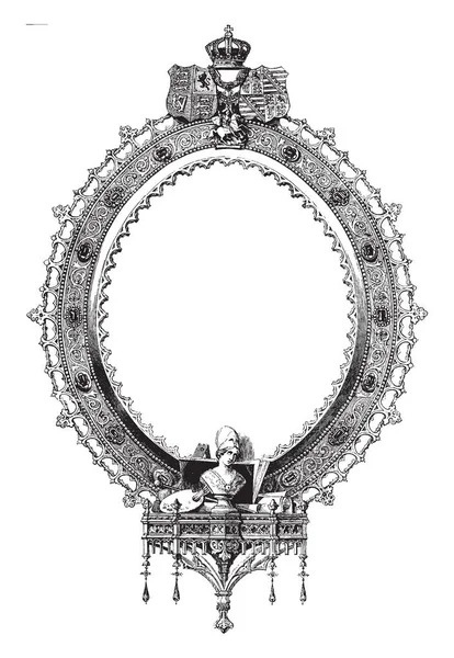 Ornate Oval Frame Pergaminho Contém Símbolos Arte Desenho Linha Vintage — Vetor de Stock