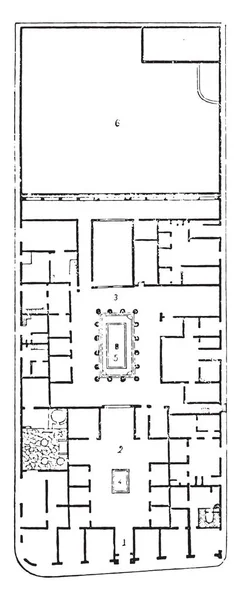 Plan House Pansa Vintage Engraved Illustration Private Life Ancient Antique — Stock Vector