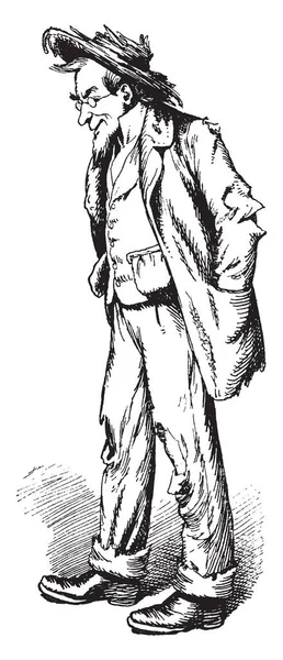 Чоловік Рваний Одяг Вінтажний Малюнок Лінії Або Гравюрна Ілюстрація — стоковий вектор