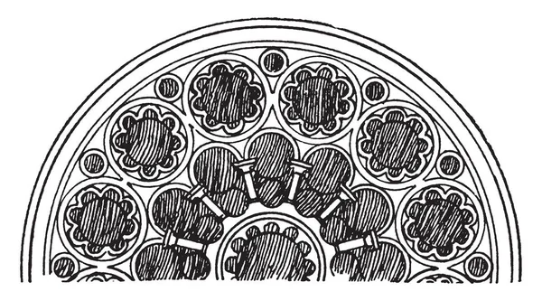 Tracery Половина Західного Вікна Троянди Вінтажний Малюнок Лінії Або Гравюрна — стоковий вектор