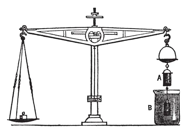 Princípio Arquimedes Apresentado Aqui Desenho Linha Vintage Gravura Ilustração — Vetor de Stock