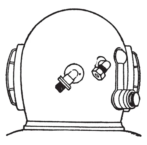 Achteraanzicht Van Een Helm Duiken Waarmee Duiker Ademgas Vintage Lijntekening — Stockvector