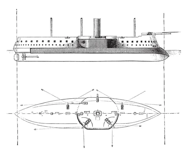 Verwüstung Französisches Schlachtschiff Alte Gravur Industrieenzyklopädie Lami 1875 — Stockvektor