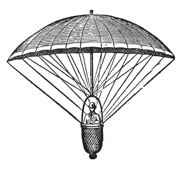 汉普顿降落伞当两者之间的连接被切断后 它留给自己的设备 复古线条画或雕刻插图 — 图库矢量图片