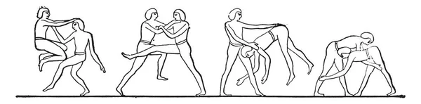 埃及摔跤手 老式雕刻插图 — 图库矢量图片