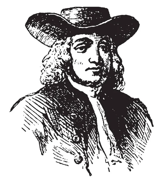 威廉宾夕法尼亚 1644 1718 他是英国的房地产企业家 哲学家和宾夕法尼亚省的创建者 复古线绘画或雕刻例证 — 图库矢量图片