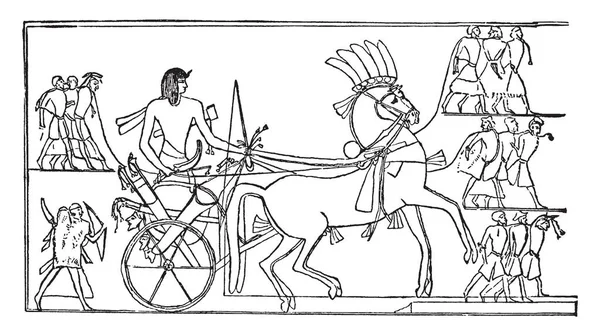 Ramsés Retornando Síria Egípcio Hieroglífico Retratando Ramsés Desenho Linha Vintage — Vetor de Stock