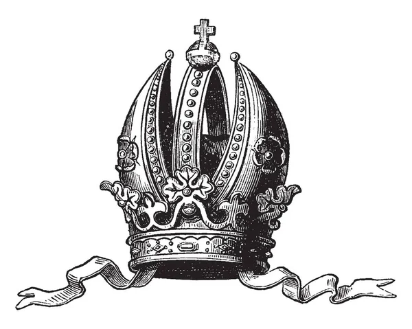 Imperial Crown Austria Assemelha Muito Mitra Episcopal Desenho Linha Vintage — Vetor de Stock