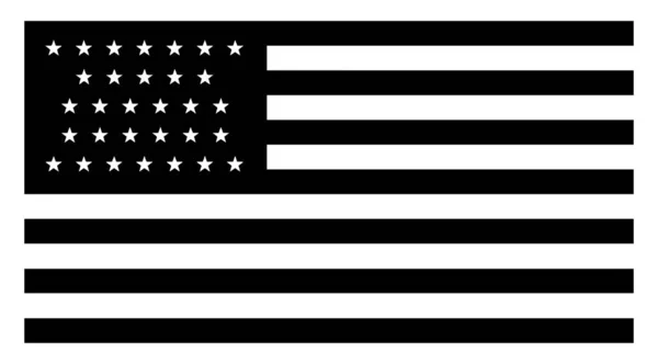 の星の米国旗 1851 このフラグは 旗の左上隅で白と青の四角形とを交互に赤の横縞 白い四角形 ビンテージの線描画や彫刻イラスト内の 先の尖った星 — ストックベクタ