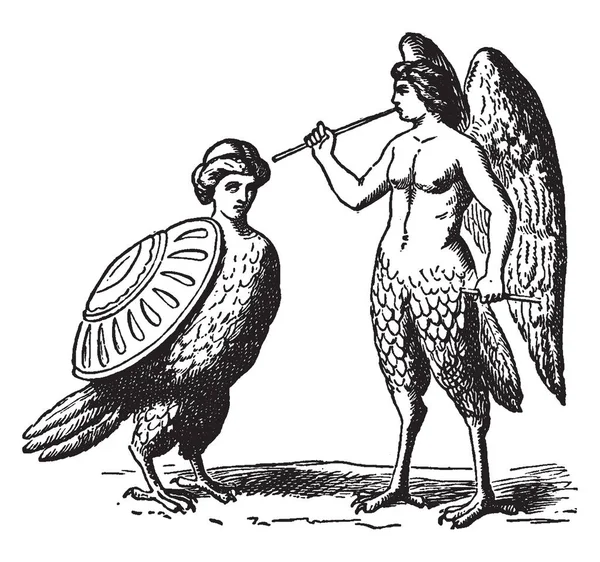 Cette Image Montre Deux Oiseaux Forme Homme Ils Ont Tête — Image vectorielle