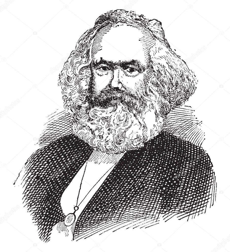 Karl Marx, 1818-1883, he was a German philosopher, economist, political theorist, sociologist, journalist and revolutionary socialist, vintage line drawing or engraving illustration