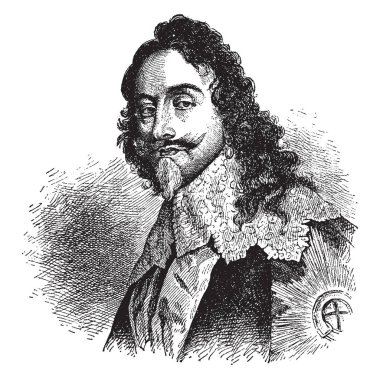 Charles I, 1600-1649, he was king of the three kingdoms of England, Scotland, and Ireland from 1625 to 1649, vintage line drawing or engraving illustration clipart