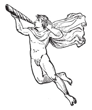 Aeolos küçük ilâhımızdı ve Yunan mitolojisine göre dört rüzgara veli olarak kabul. Onun düdük çalıp rüzgar ona Tanrılar, vintage çizgi çizme veya oyma illüstrasyon tarafından verilen yönergeleri uyarınca serbest bırakmak için kullanılan.