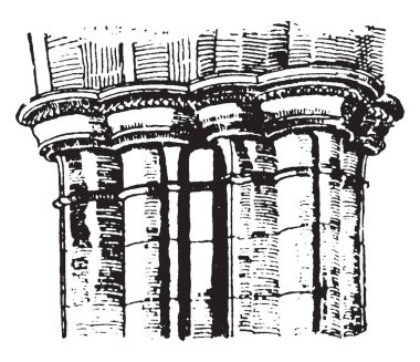 Bohça ayağı, numara, küçük, sütun, yuvarlak, çevresi, vintage hat çizim veya gravür illüstrasyon.