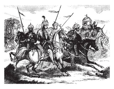 Mahrattas savaşçı gerilla savaşı, vintage çizgi çizme veya oyma illüstrasyon ustaları yapıldı..