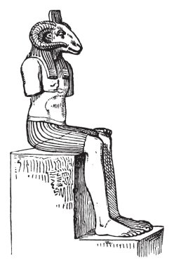 Ammon bir Yunan ve Roma Mısır Tanrı Amin-Ra, vintage çizgi çizme veya oyma illüstrasyon anlayıştır.