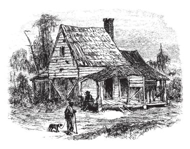 Resimde soğuk Harbour Muharebesi gerçekleştiği yer gösterilmektedir. Bu eski evin nerede adam oturuyor ve başka bir adam onun köpek, vintage çizgi çizme veya oyma illüstrasyon ile ön bahçedeki gezinme bir veranda var.