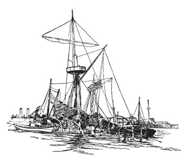 Bu resim Maine, vintage çizgi çizme veya oyma illüstrasyon batığının temsil eder..