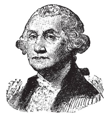 George Washington, 1732-1799, o bir devlet adamı, asker, ilk 1797 için 1789 Amerika Birleşik Devletleri ve orduya, vintage çizgi çizme veya oyma illüstrasyon başkomutanı oldu