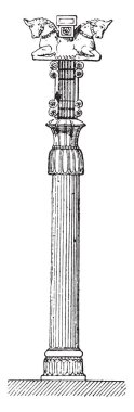 Persepolis sütun, vintage illüstrasyon kazınmış.