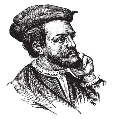 Jacques Cartier, 1491-1557, o bir denizci ve Kanada Fransa, vintage çizgi çizme veya oyma illüstrasyon için şimdi ne olduğunu iddia eden Breton kâşiftir