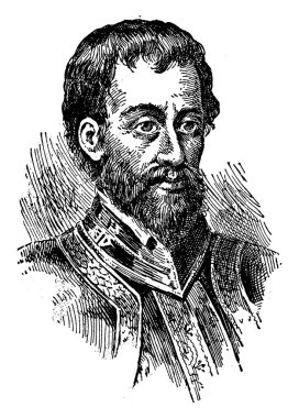 Hernando De Soto, c. 1495-1542, bir İspanyol kaşif ve fatih ve ilk Avrupa Mississippi Nehri, vintage çizgi çizme veya oyma illüstrasyon keşfetmek için
