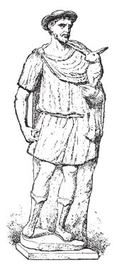 Bir avcı, vintage illüstrasyon kazınmış.