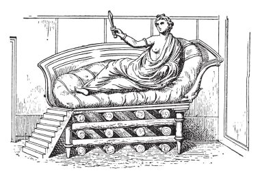 Dido yatak, vintage illüstrasyon kazınmış.