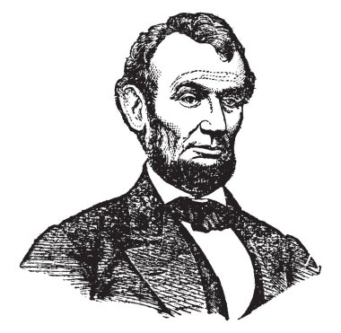 Abraham Lincoln, 1809-1865, he was an American statesman, lawyer and the sixteenth president of the United States from 1861 to 1865, vintage line drawing or engraving illustration clipart