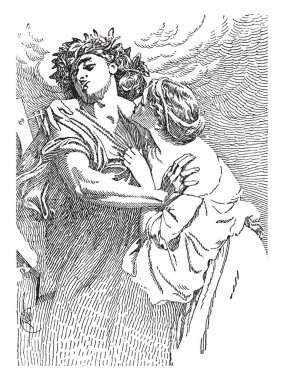 A picture of Ancient Roman Gods - Orpheus and Eurydice, vintage line drawing or engraving illustration. clipart