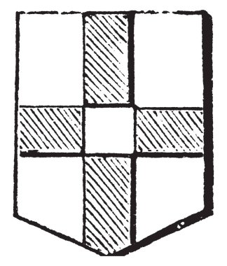 Çapraz aslında blazoned, vintage çizgi çizme veya oyma illüstrasyon çeyrek deldi.