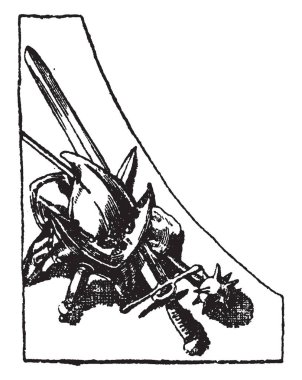 Sol savaş sembol gravür, Heinrich Goltzius, vintage çizgi çizme veya oyma tarafından tasarlanmıştır bakır plaka yapılan bir kenarlığı vardır.