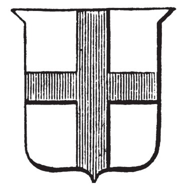 Hanedanlık armaları Cross tasarım kalkan, vintage çizgi çizme veya oyma illüstrasyon.