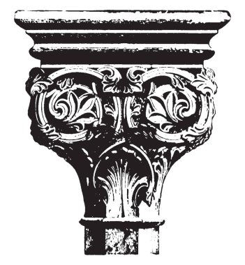 Sermaye, yeşillik, Yunan, Korint, onikinci yüzyılda, vintage çizgi çizme veya illüstrasyon oyma.