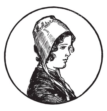 Bu resim, çizim için vintage veya oyma illüstrasyon Bonnet ile kadın.