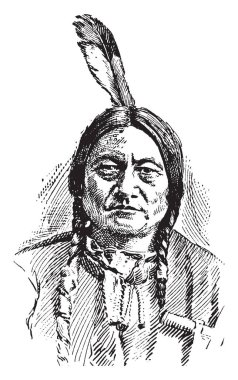 Oturan boğa, 1837-1890, o bir Hint Sioux, vintage çizgi çizme veya oyma illüstrasyon savaşçıydı