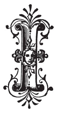 Bir süs mektup ben, vintage çizgi çizme veya oyma illüstrasyon