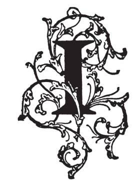 Bir süs mektup ben, vintage çizgi çizme veya oyma illüstrasyon