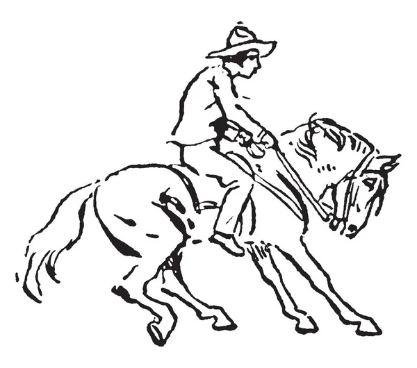 Man Riding Horse Vintage Line Drawing Engraving Illustration — Stock Vector