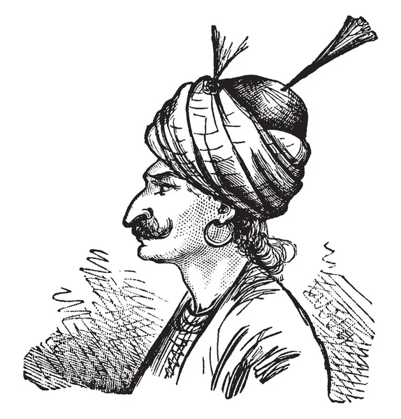 Indianer Der Aus Indien Stammt Vintage Linienzeichnung Oder Gravierillustration — Stockvektor