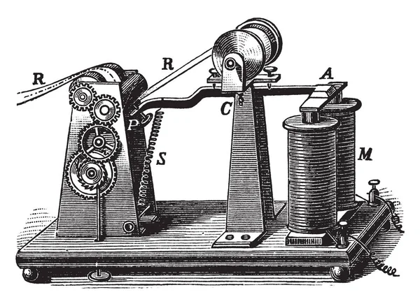 Ilustracja Przedstawia Morse Telegraph Rejestracji Która Jest Obsługiwana Końcu Dźwigni — Wektor stockowy