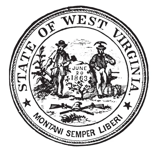 Друк Штату Західна Вірджинія 1904 Печатка Має Гармати Cornstalk Двоє — стоковий вектор