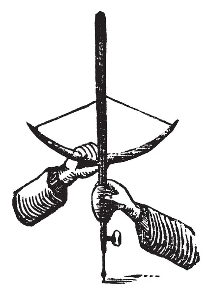 この図は 文字列 ビンテージの線の描画や彫刻図によって弓のドリルを表します — ストックベクタ